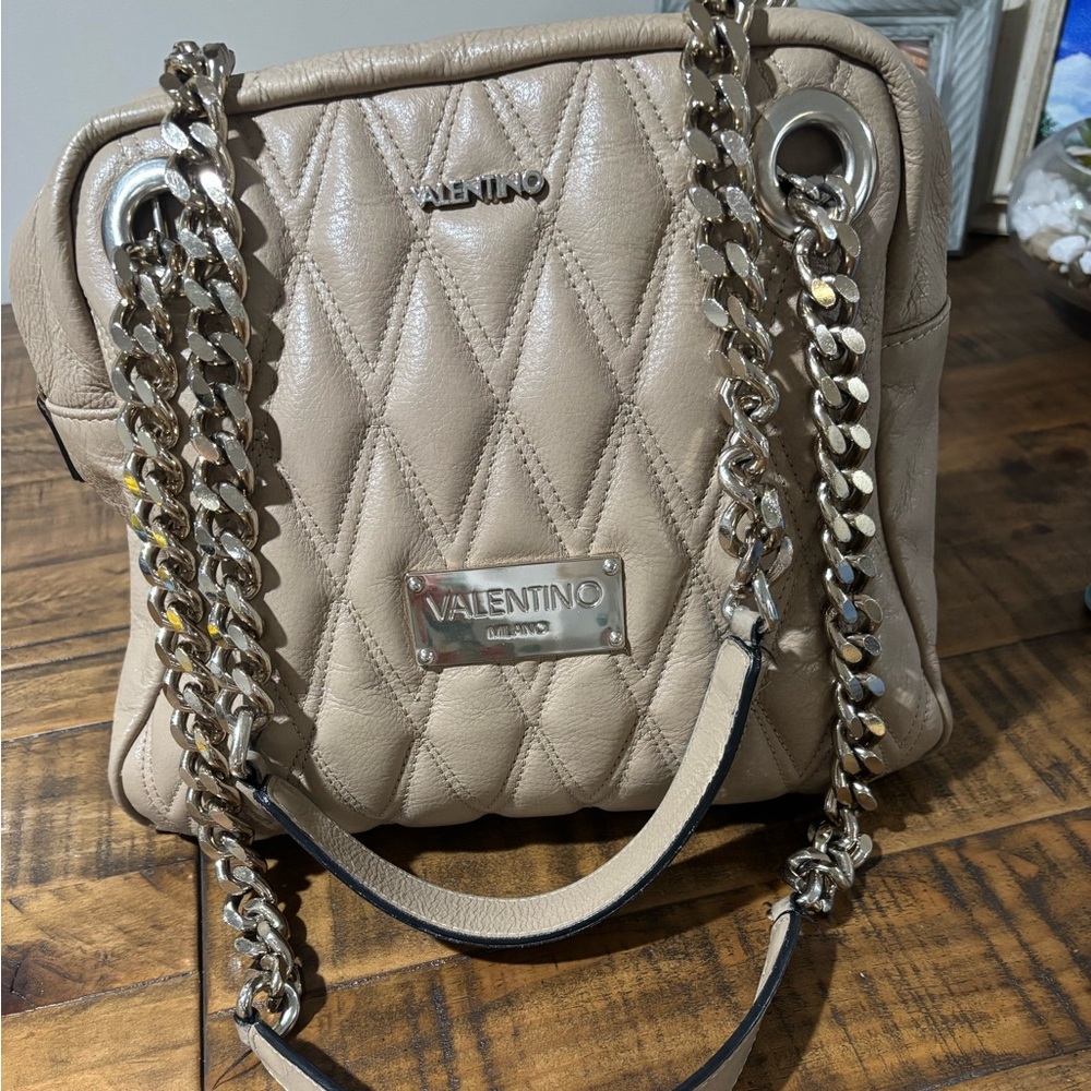 Valentino Beige Quilted Chain Shoulder Bag